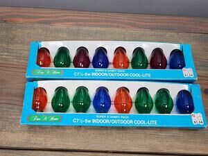 Lot Of 2 Vtg 8 Pk C7 1/2 Cool-Lite Indoor/Outdoor Bulbs Kmart Multicolor